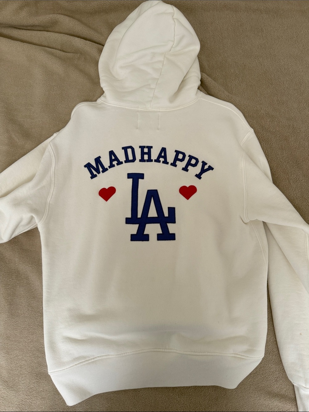 Madhappy White Hoodie Dodgers LA Logo and Red Hearts Small